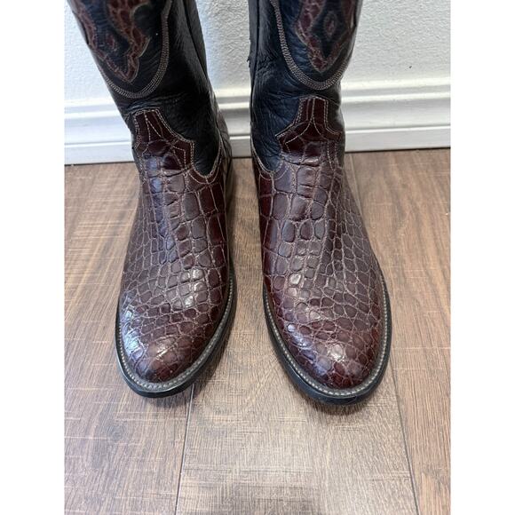 Mens Custom Made Red Brown Caiman Crocodile Western Boots 9.5 E - Picture 2 of 14